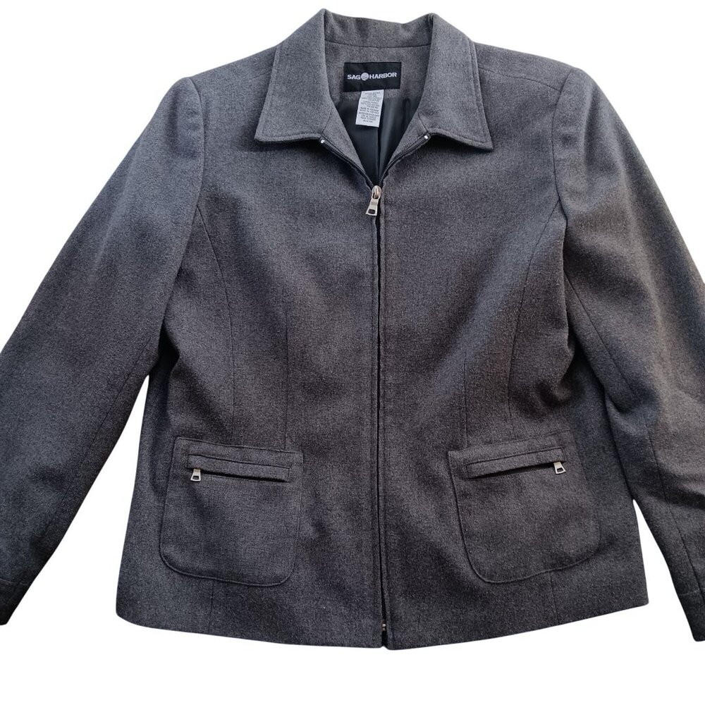 Sag Harbor Charcoal Gray Wool Blend Zip-Up Jacket sz 10 Womens